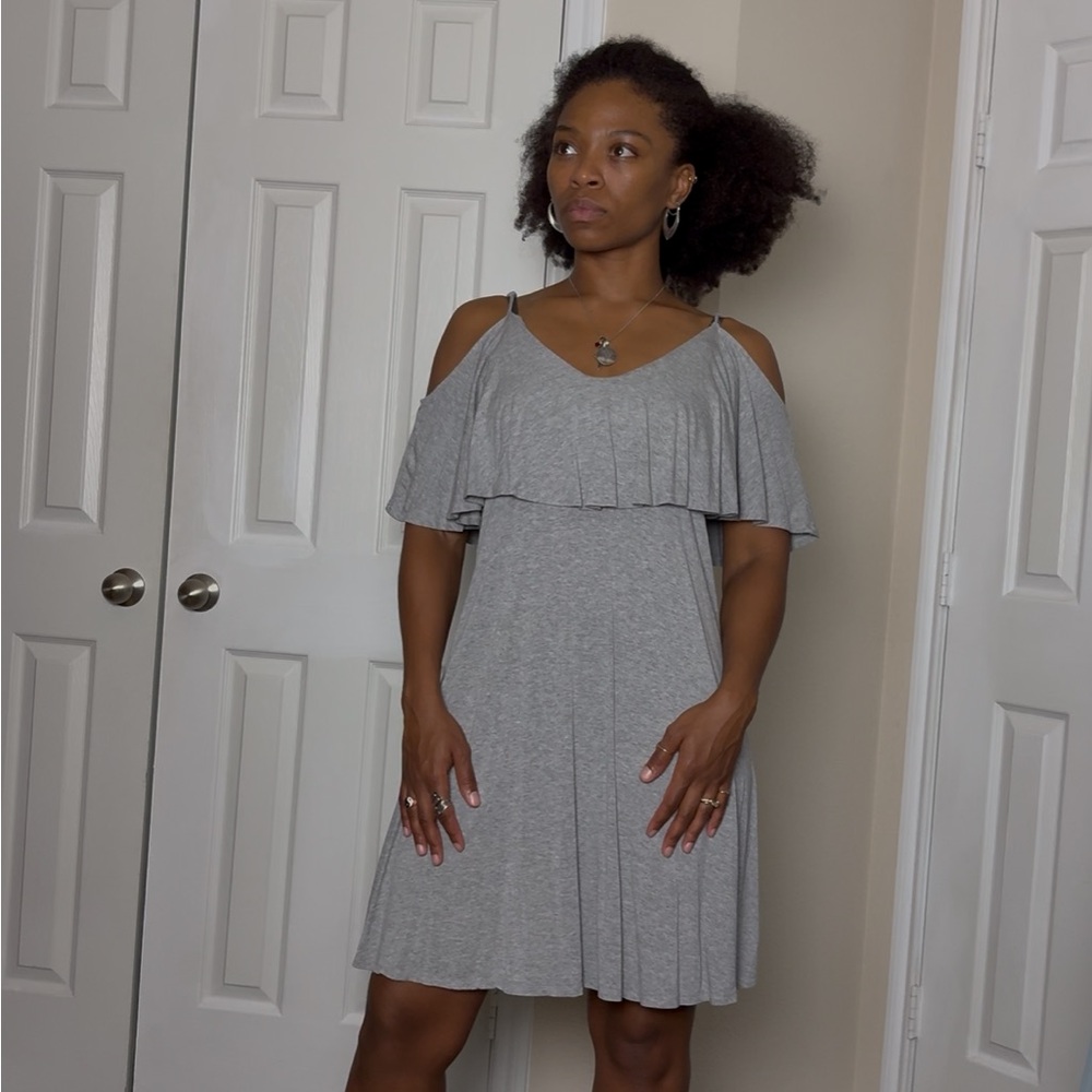 Soprano Gray Cold Shoulder Mini Dress